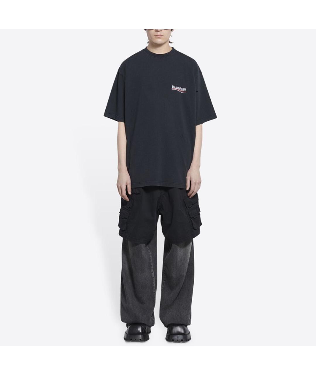 BALENCIAGA Черная хлопковая футболка, фото 3
