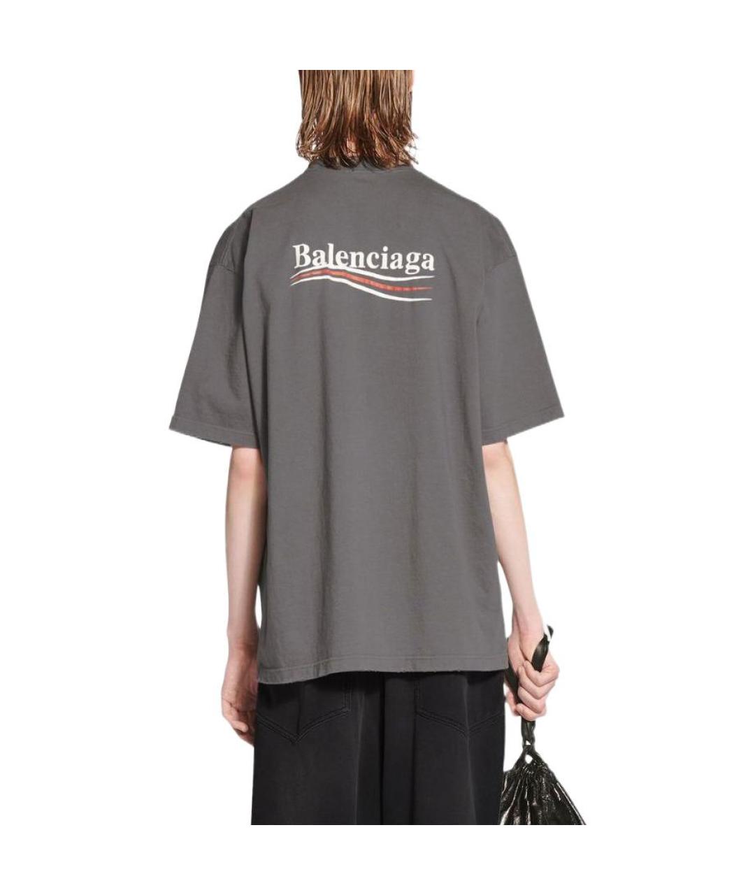 BALENCIAGA Серая хлопковая футболка, фото 4