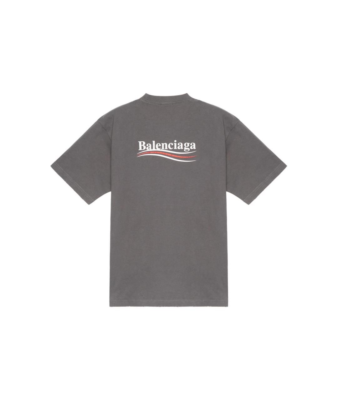 BALENCIAGA Серая хлопковая футболка, фото 2