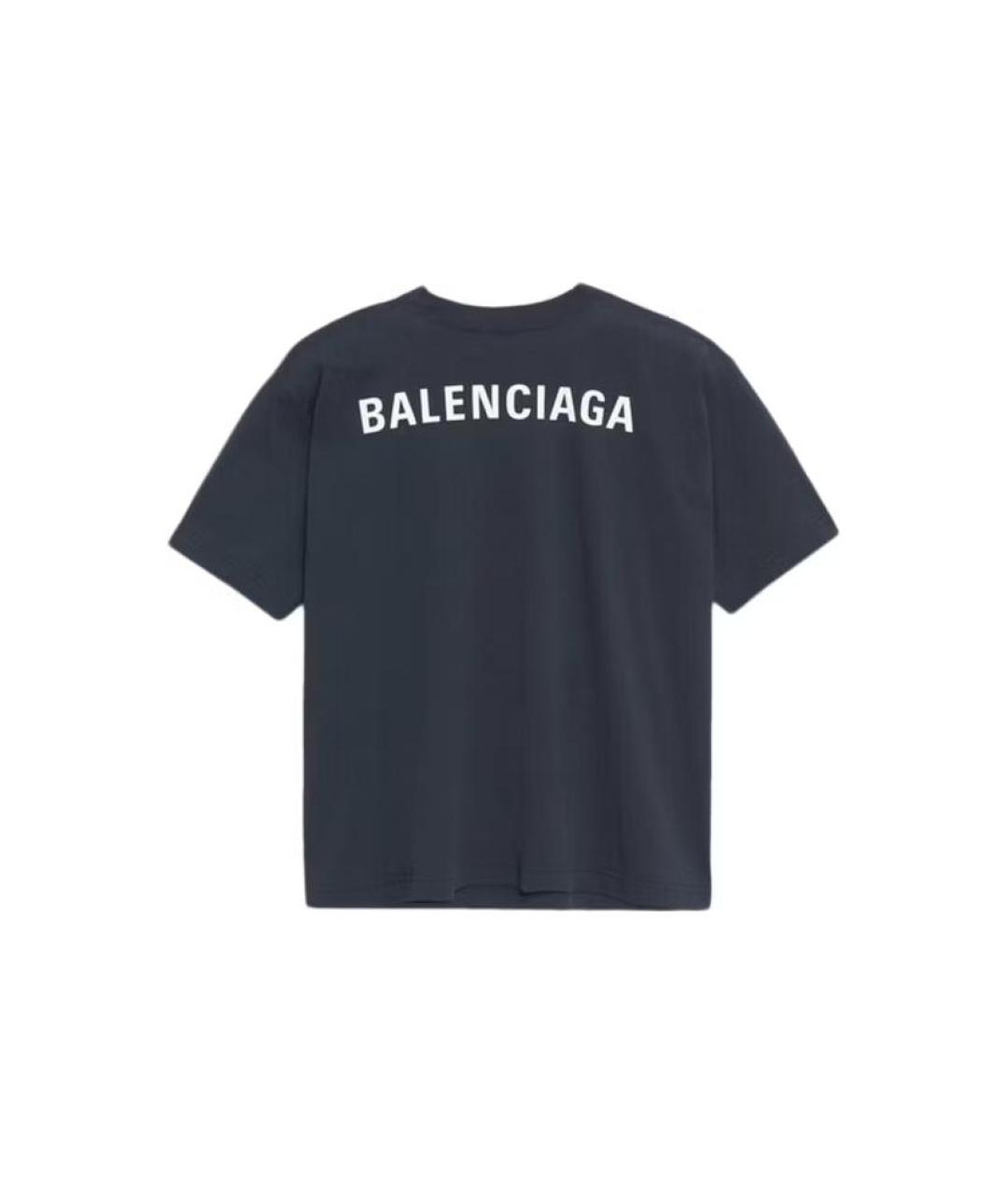 BALENCIAGA Темно-синяя хлопковая футболка, фото 2