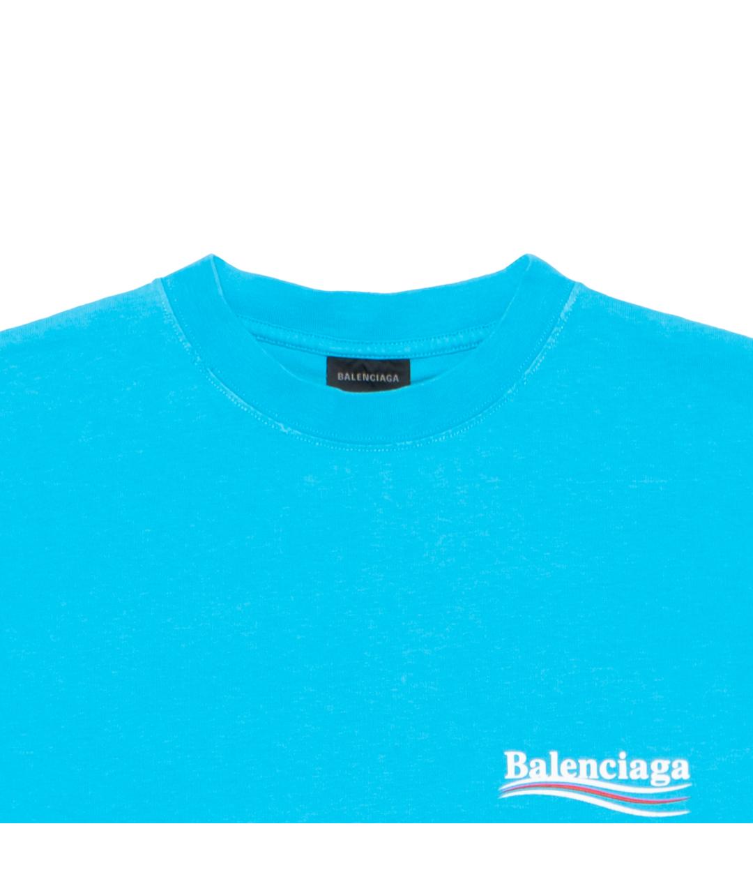 BALENCIAGA Голубая хлопковая футболка, фото 3