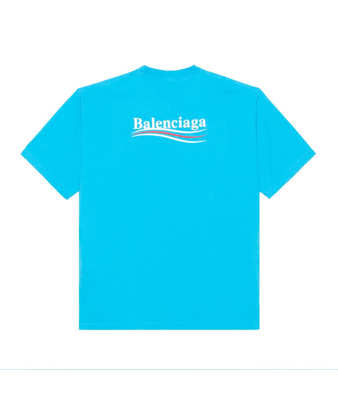 BALENCIAGA Голубая хлопковая футболка, фото 2