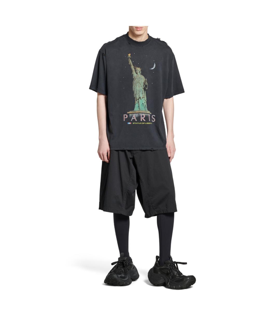BALENCIAGA Черная хлопковая футболка, фото 3
