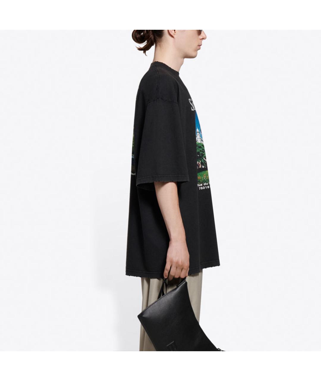 BALENCIAGA Черная хлопковая футболка, фото 5