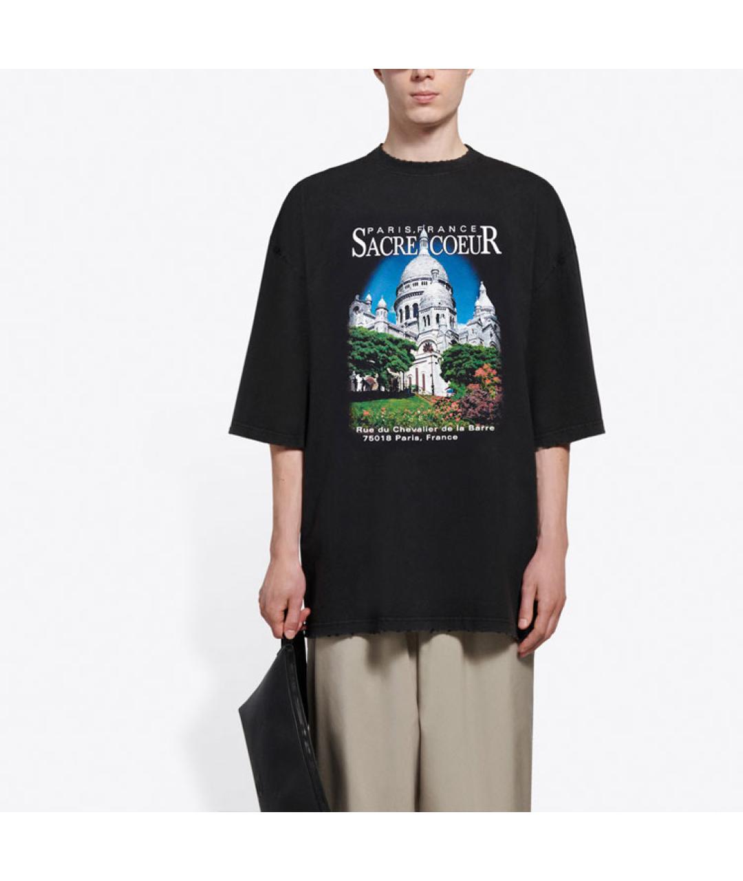 BALENCIAGA Черная хлопковая футболка, фото 4