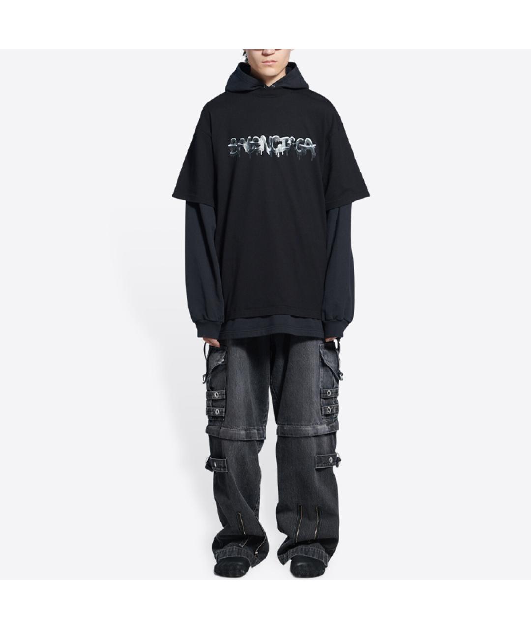 BALENCIAGA Черная хлопковая футболка, фото 3