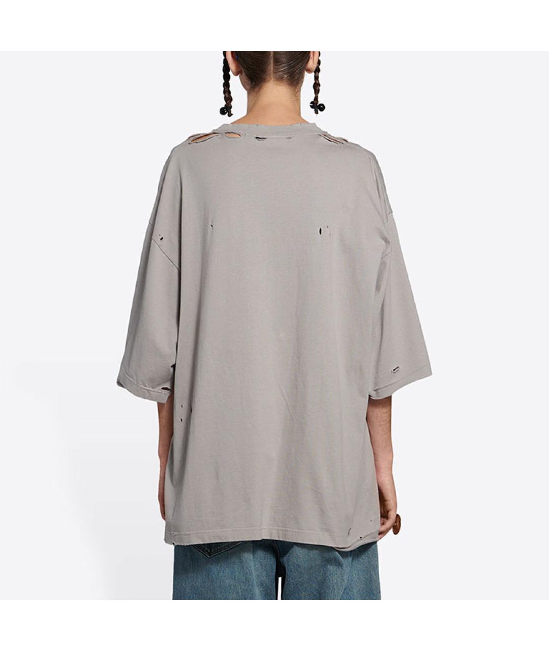 BALENCIAGA Серая хлопковая футболка, фото 5
