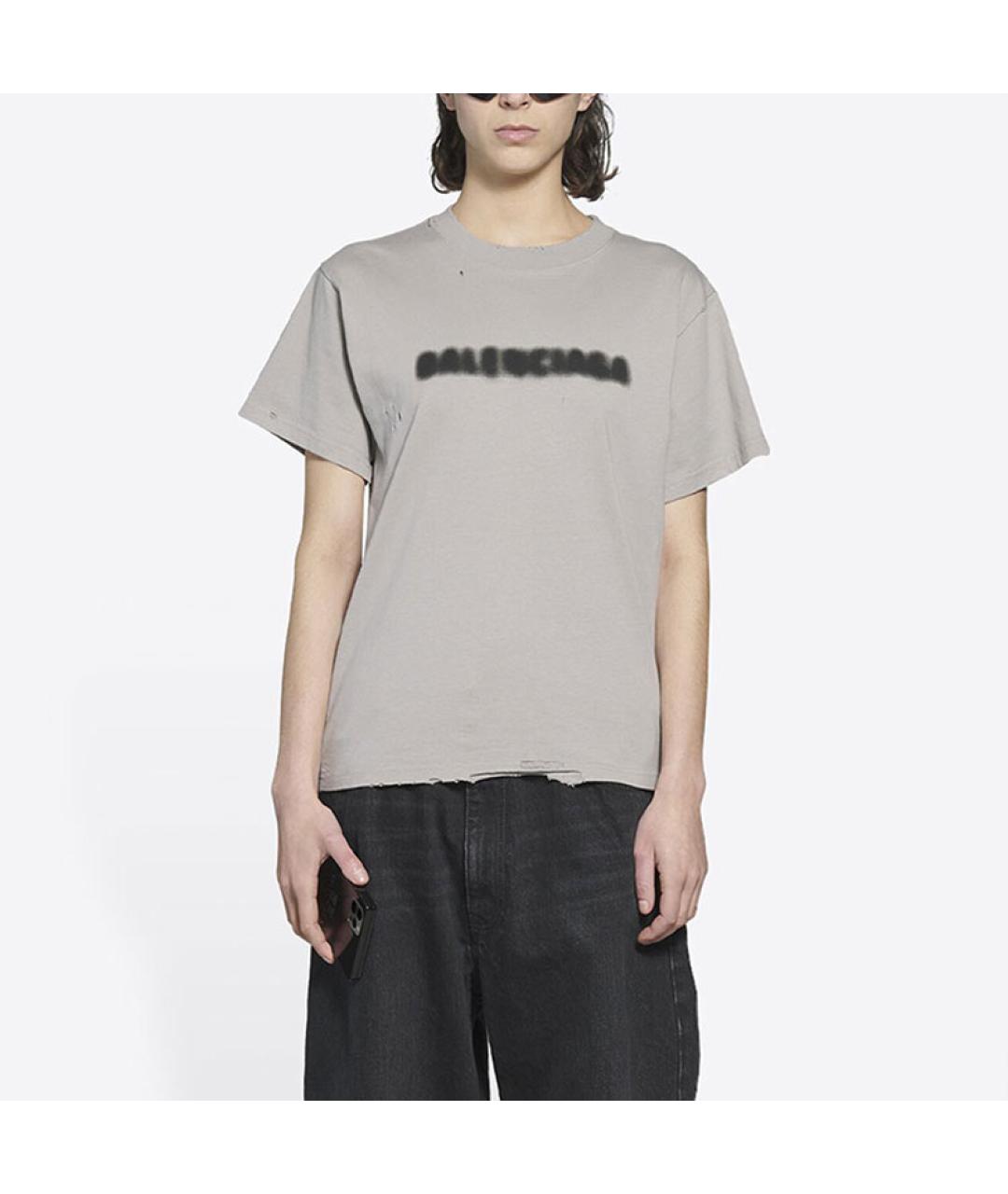 BALENCIAGA Серая хлопковая футболка, фото 7