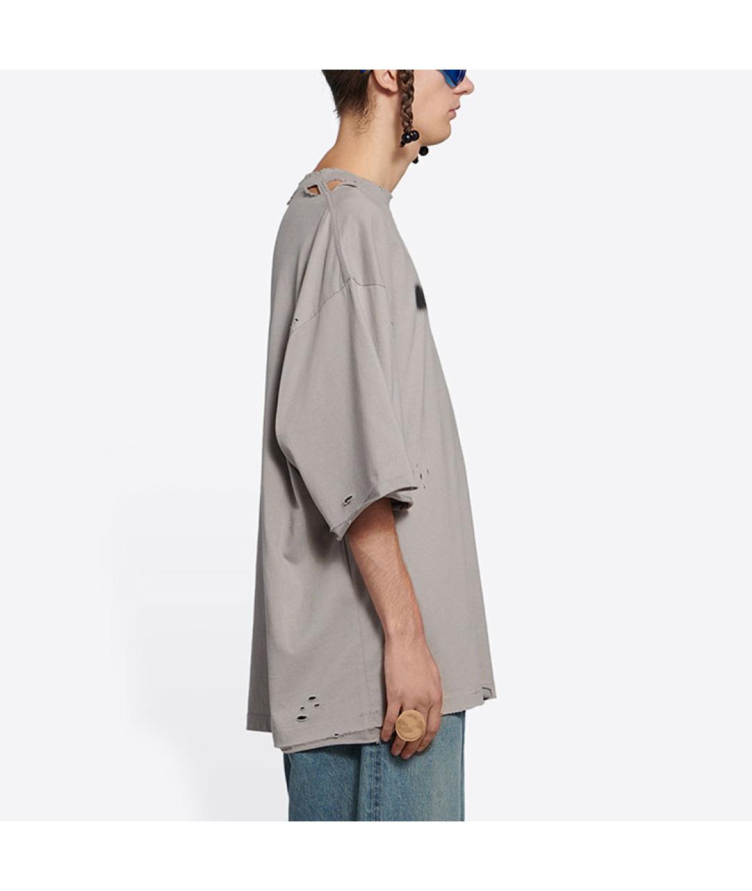 BALENCIAGA Серая хлопковая футболка, фото 6