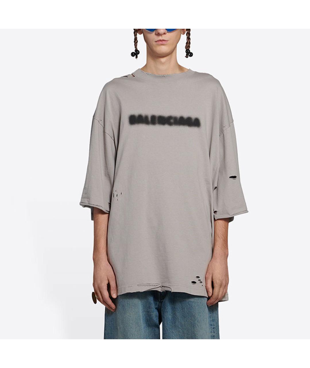 BALENCIAGA Серая хлопковая футболка, фото 4