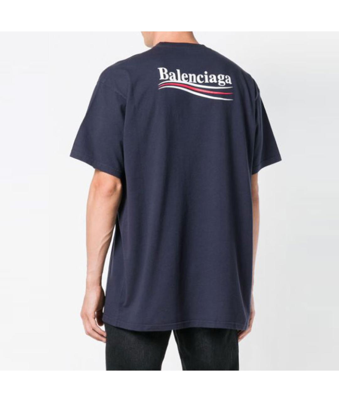 BALENCIAGA Синяя хлопковая футболка, фото 5