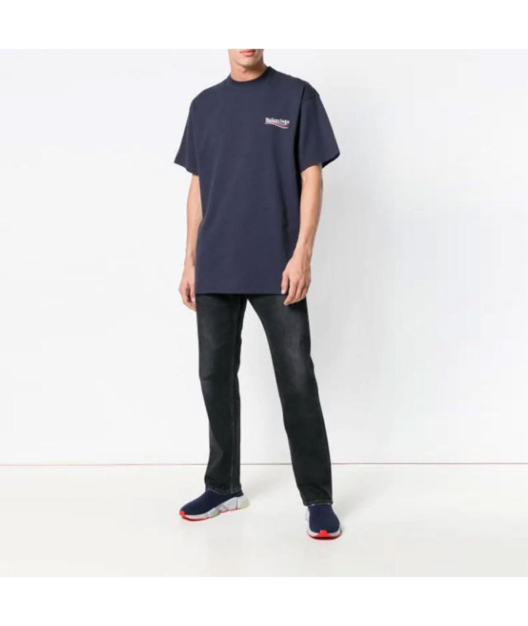 BALENCIAGA Синяя хлопковая футболка, фото 3