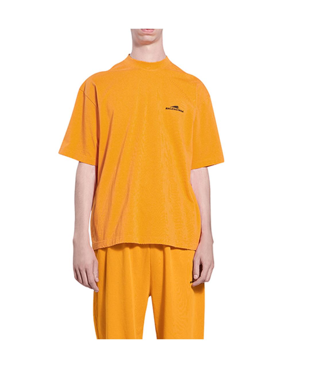 BALENCIAGA Оранжевая хлопковая футболка, фото 4