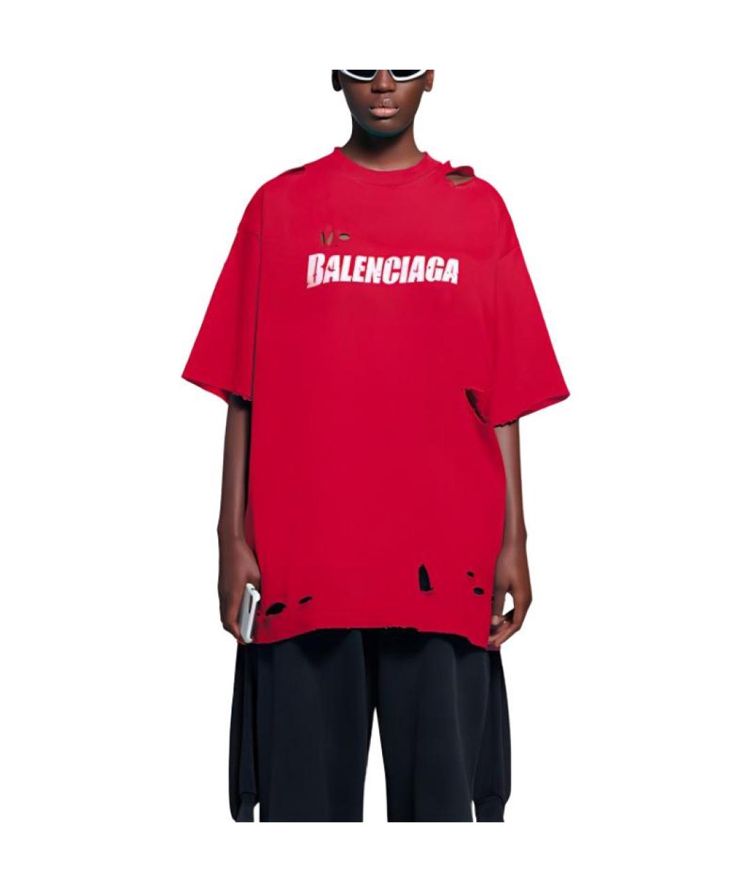 BALENCIAGA Красная хлопковая футболка, фото 4