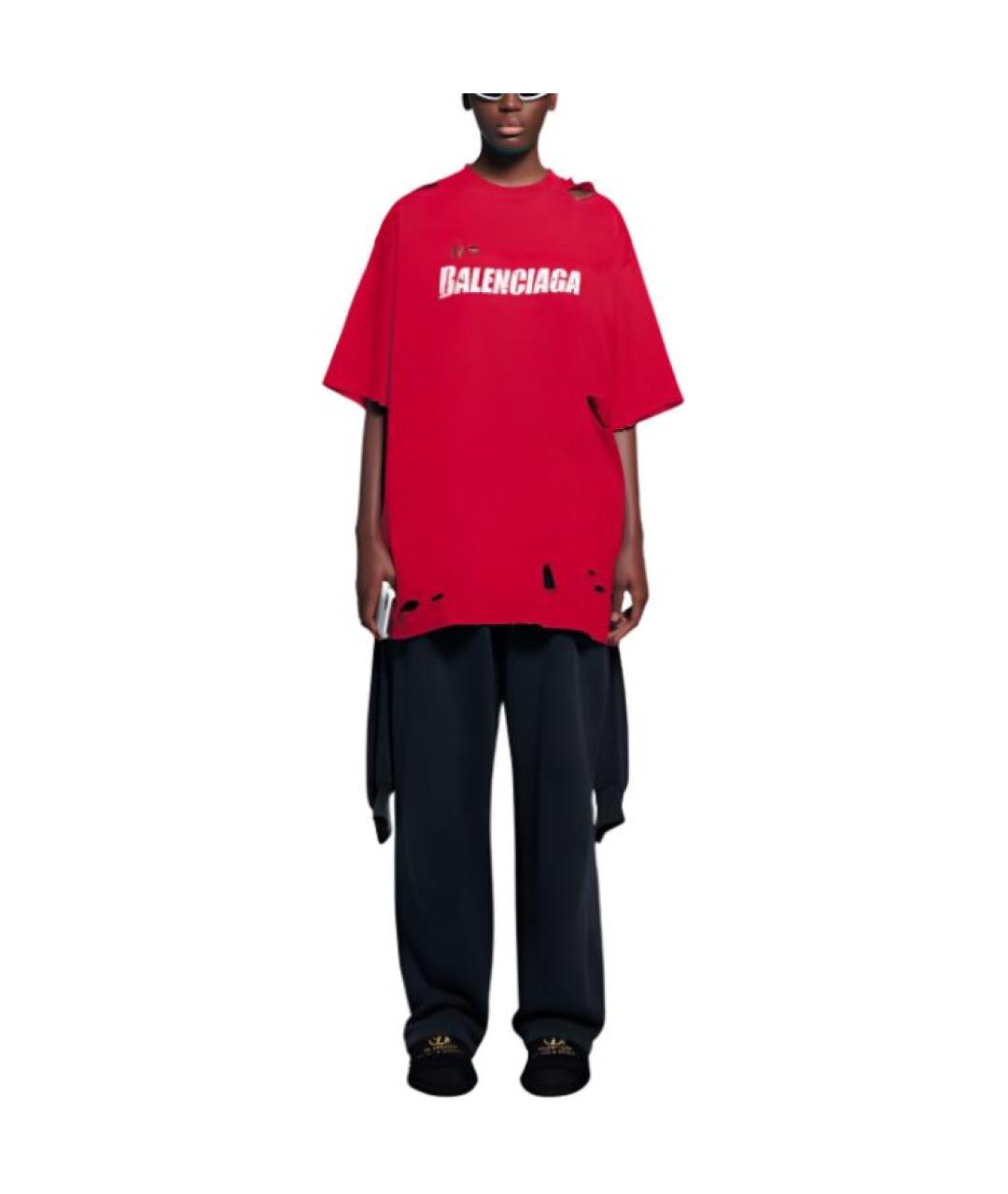 BALENCIAGA Красная хлопковая футболка, фото 3