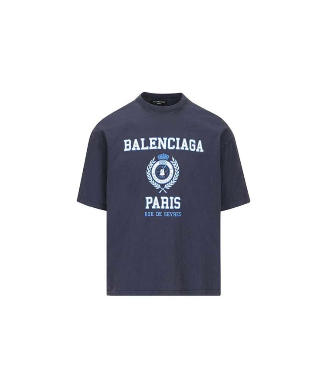 BALENCIAGA Темно-синяя хлопковая футболка, фото 1