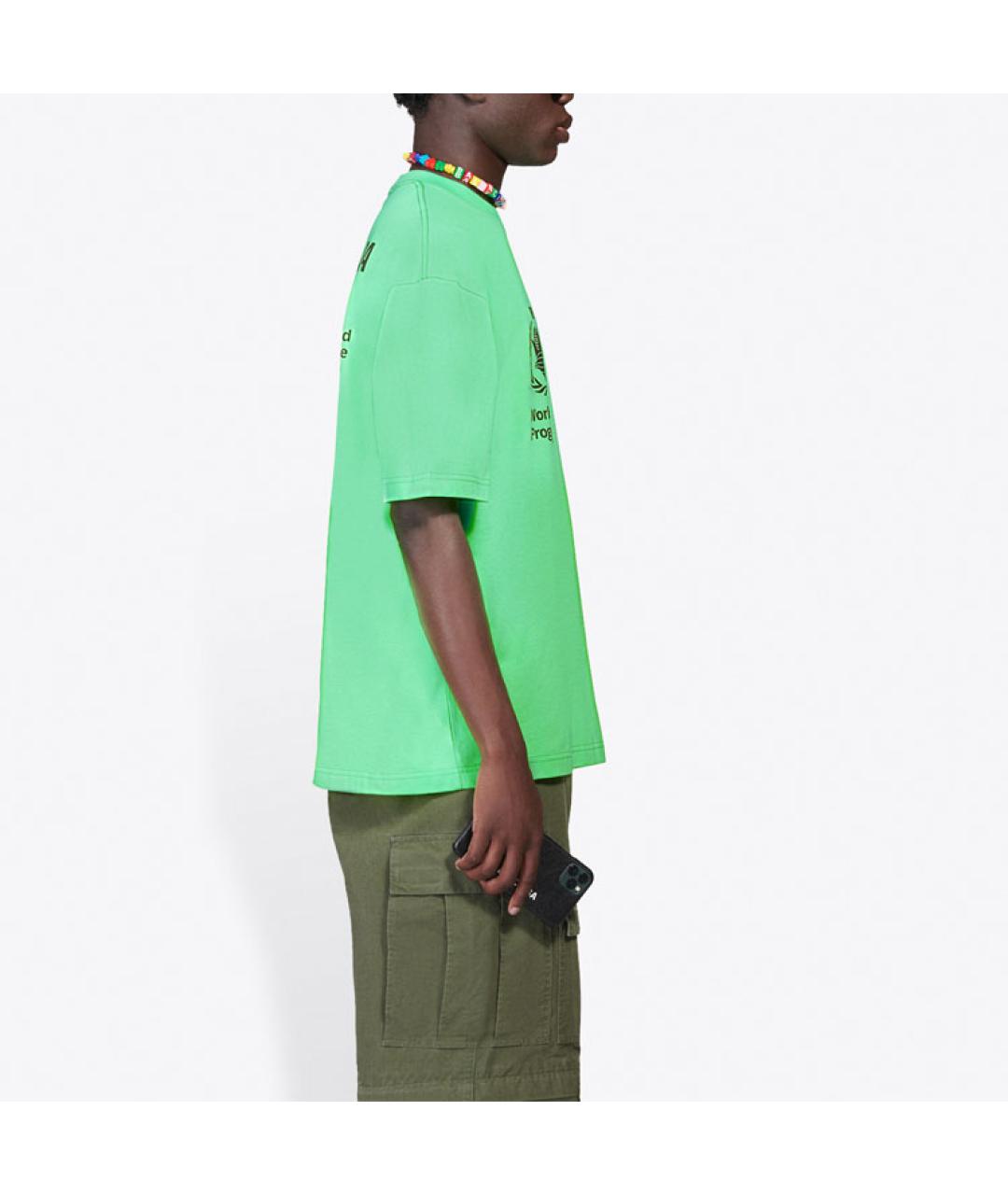 BALENCIAGA Зеленая хлопковая футболка, фото 4