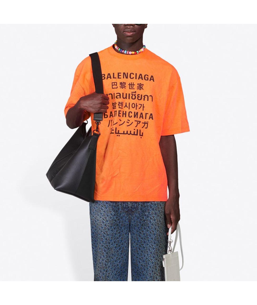 BALENCIAGA Оранжевая хлопковая футболка, фото 4