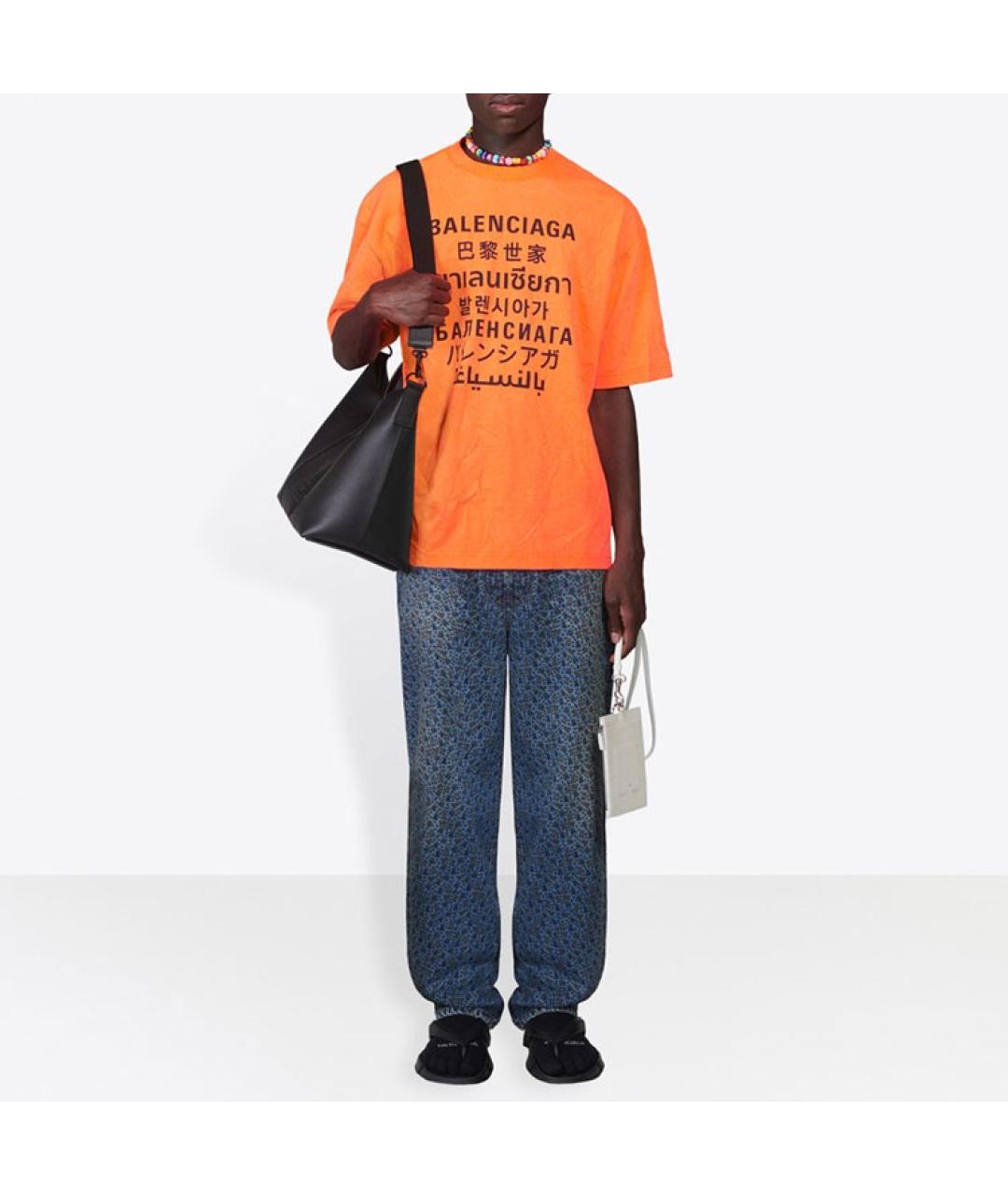 BALENCIAGA Оранжевая хлопковая футболка, фото 3