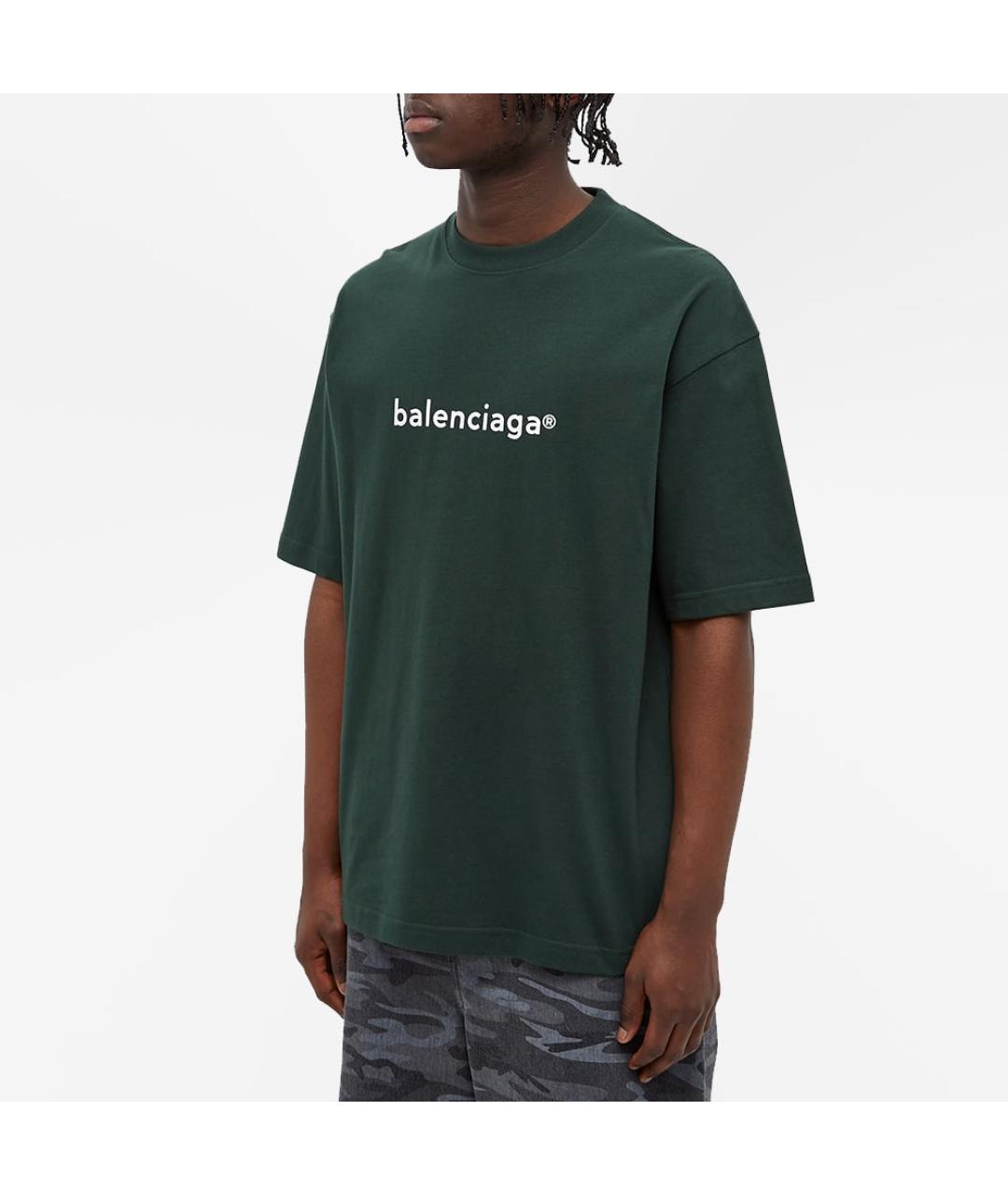 BALENCIAGA Зеленая хлопковая футболка, фото 2