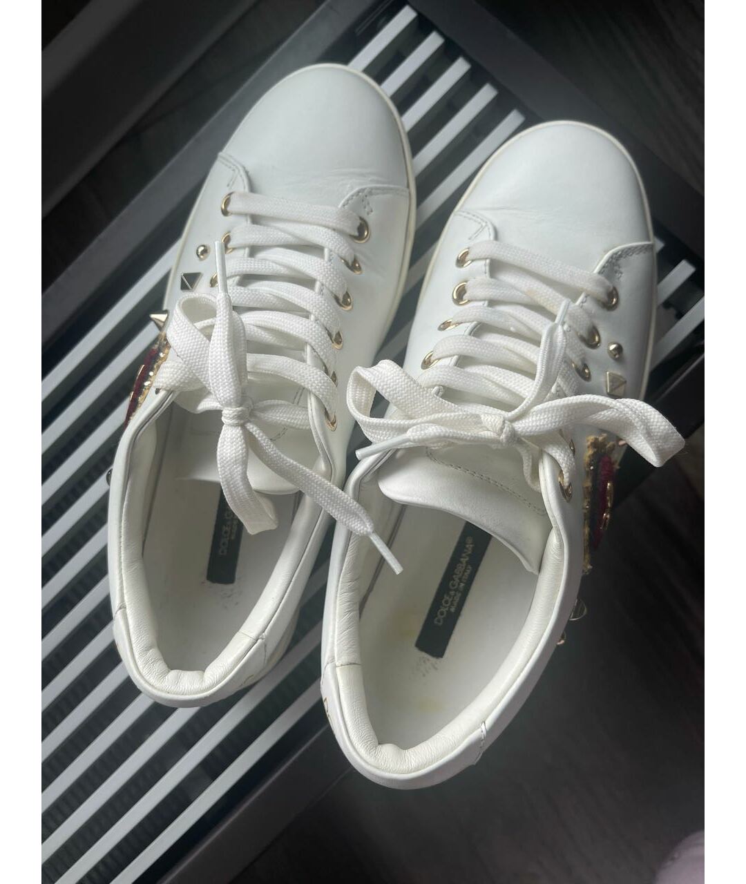 DOLCE&GABBANA Белые кожаные кеды, фото 3