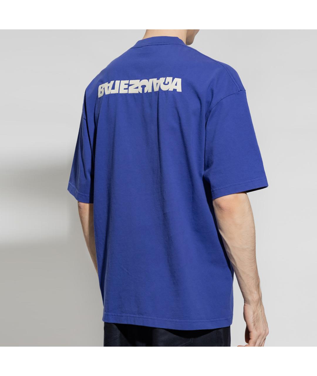 BALENCIAGA Синяя хлопковая футболка, фото 3