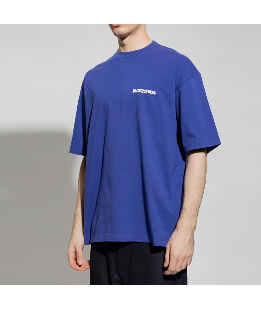 BALENCIAGA Синяя хлопковая футболка, фото 4