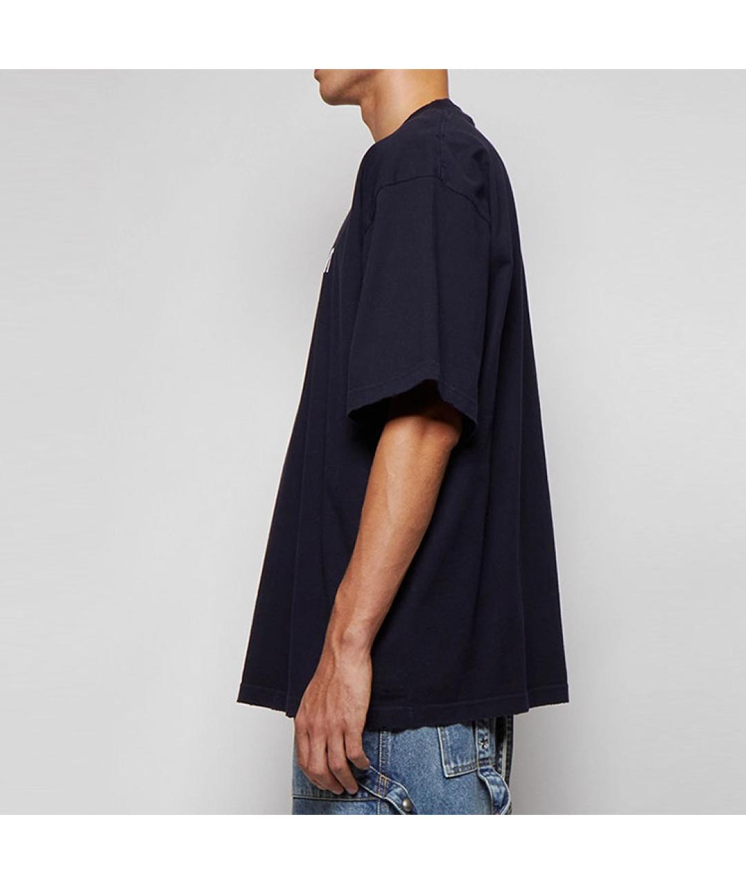 BALENCIAGA Темно-синяя хлопковая футболка, фото 4