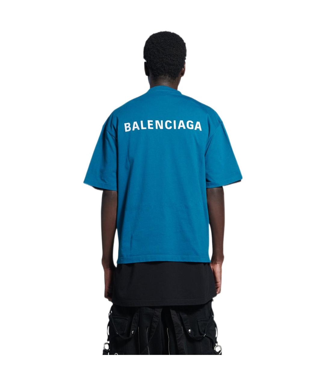 BALENCIAGA Синяя хлопковая футболка, фото 5