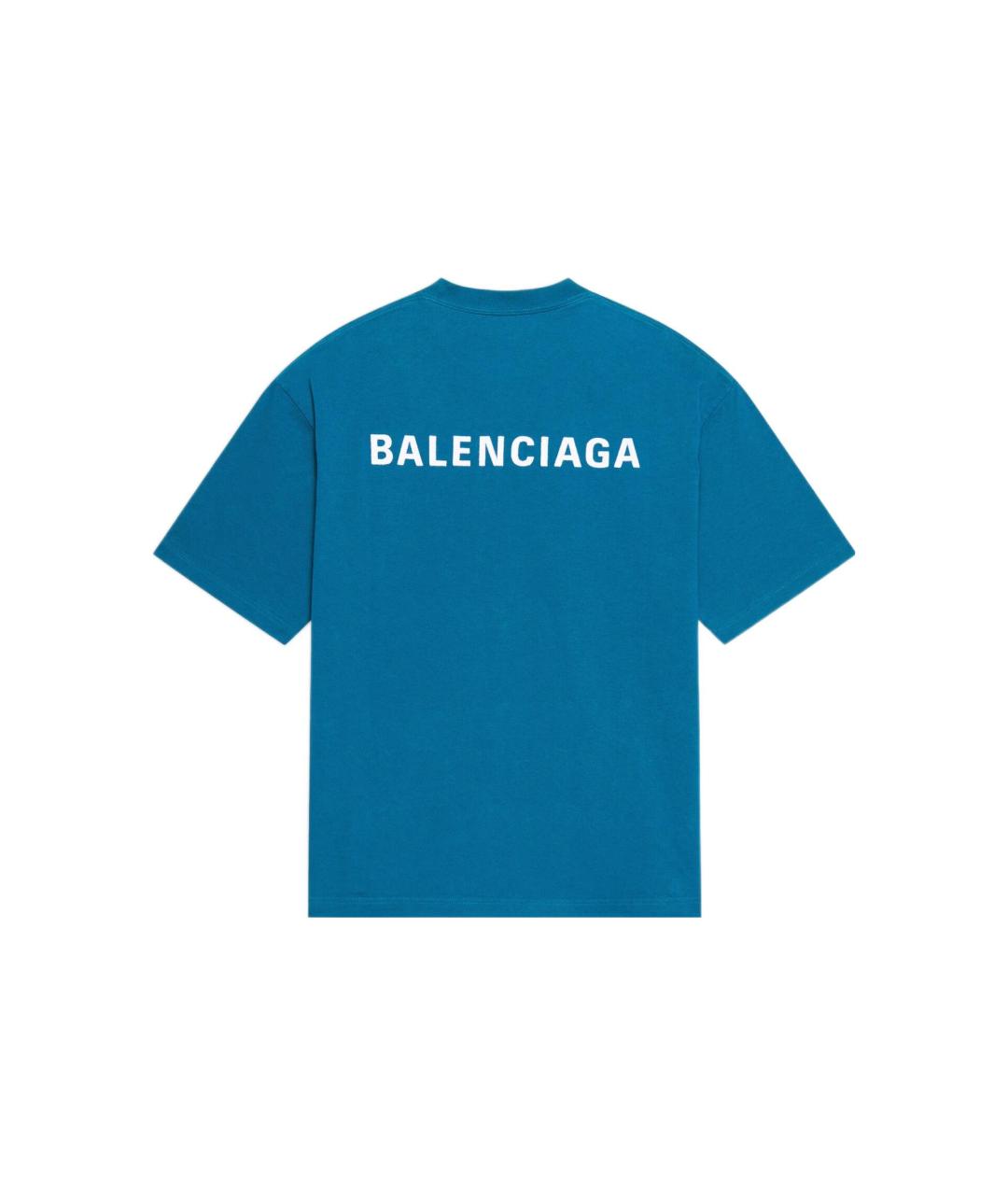 BALENCIAGA Синяя хлопковая футболка, фото 2