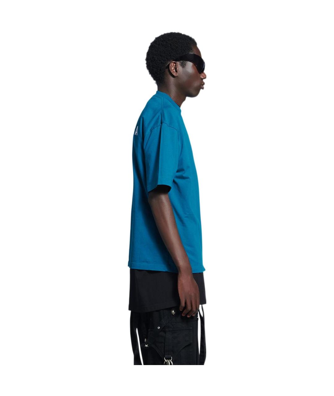 BALENCIAGA Синяя хлопковая футболка, фото 4