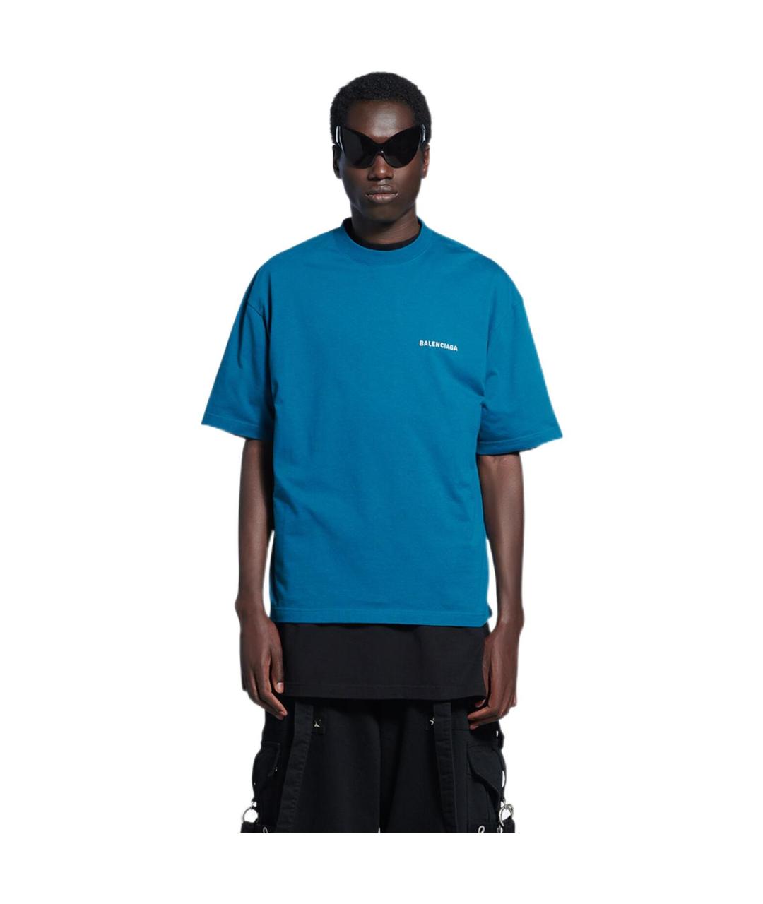 BALENCIAGA Синяя хлопковая футболка, фото 3
