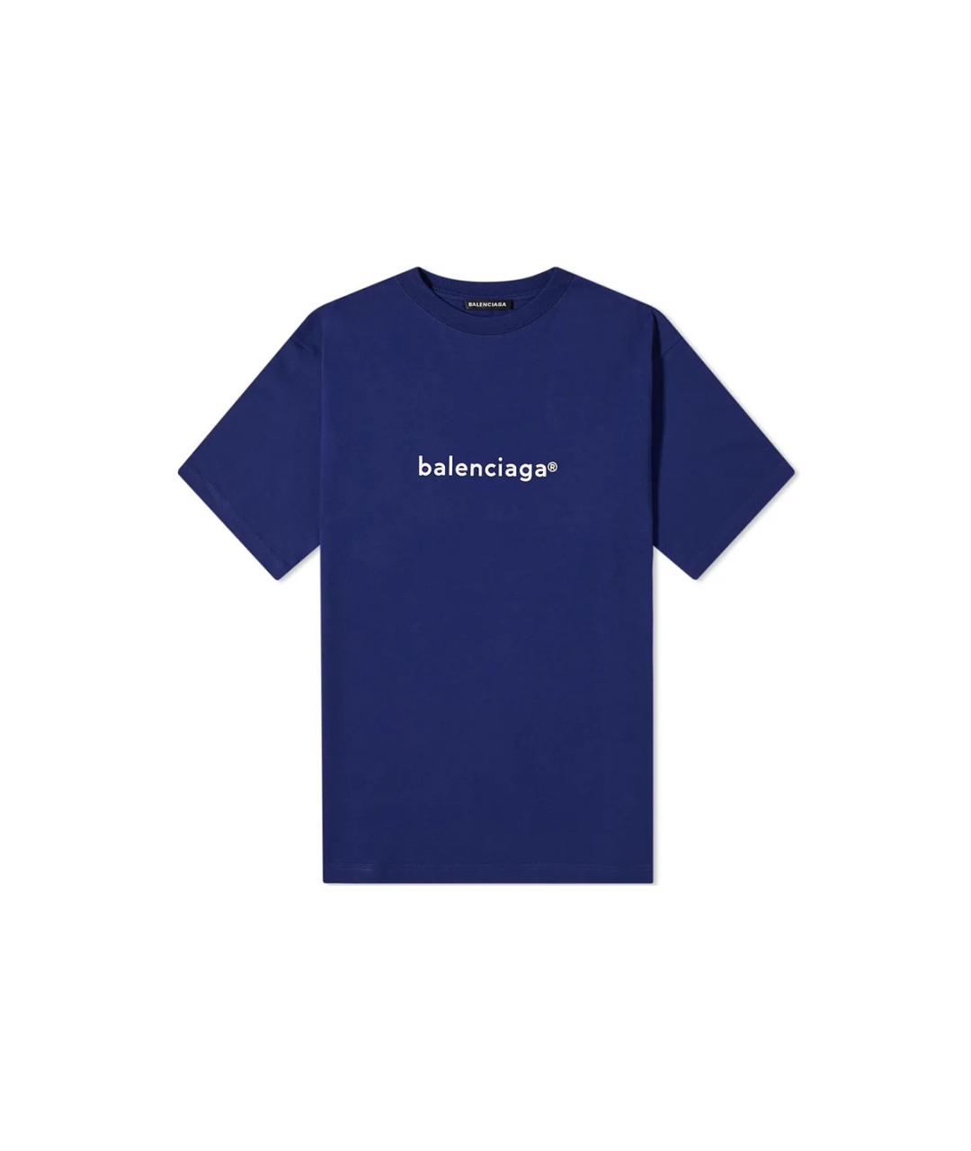 BALENCIAGA Синяя хлопковая футболка, фото 1