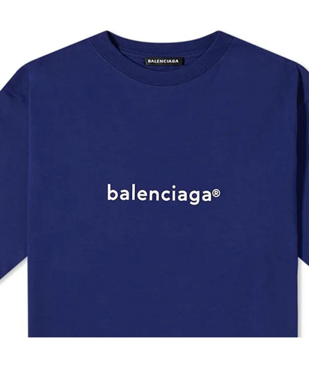 BALENCIAGA Синяя хлопковая футболка, фото 4