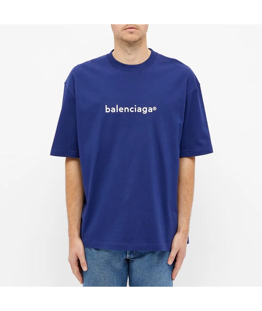 BALENCIAGA Синяя хлопковая футболка, фото 2
