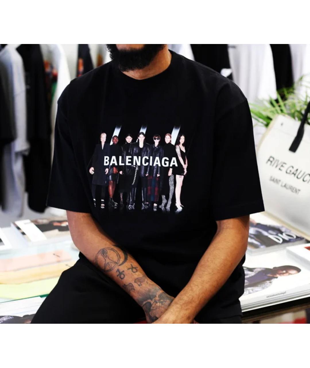 BALENCIAGA Черная хлопковая футболка, фото 3