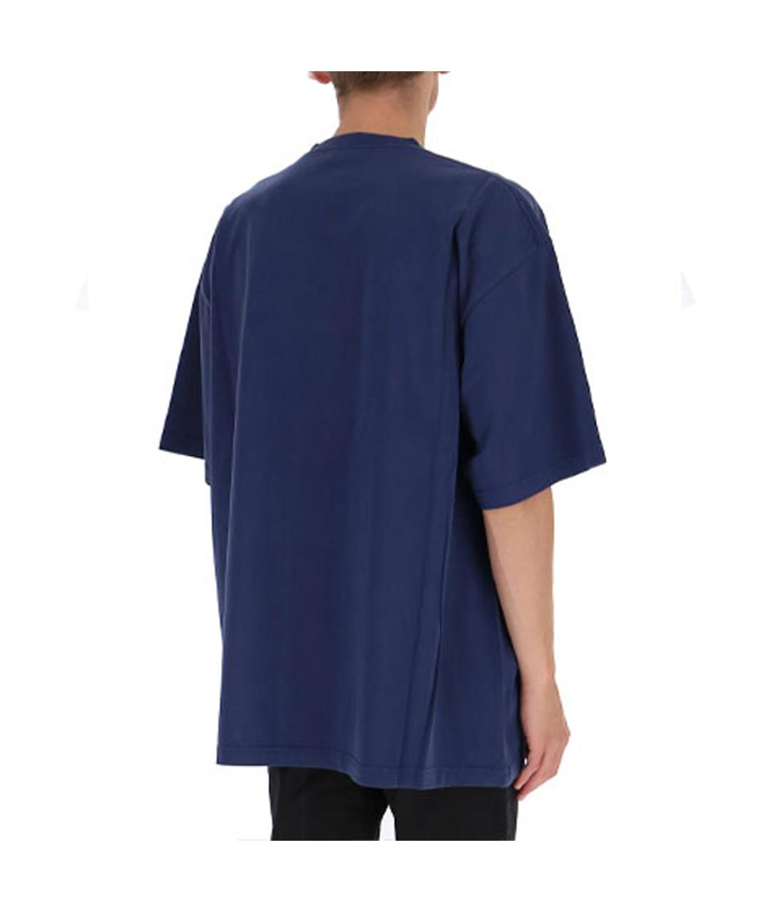 BALENCIAGA Темно-синяя хлопковая футболка, фото 5