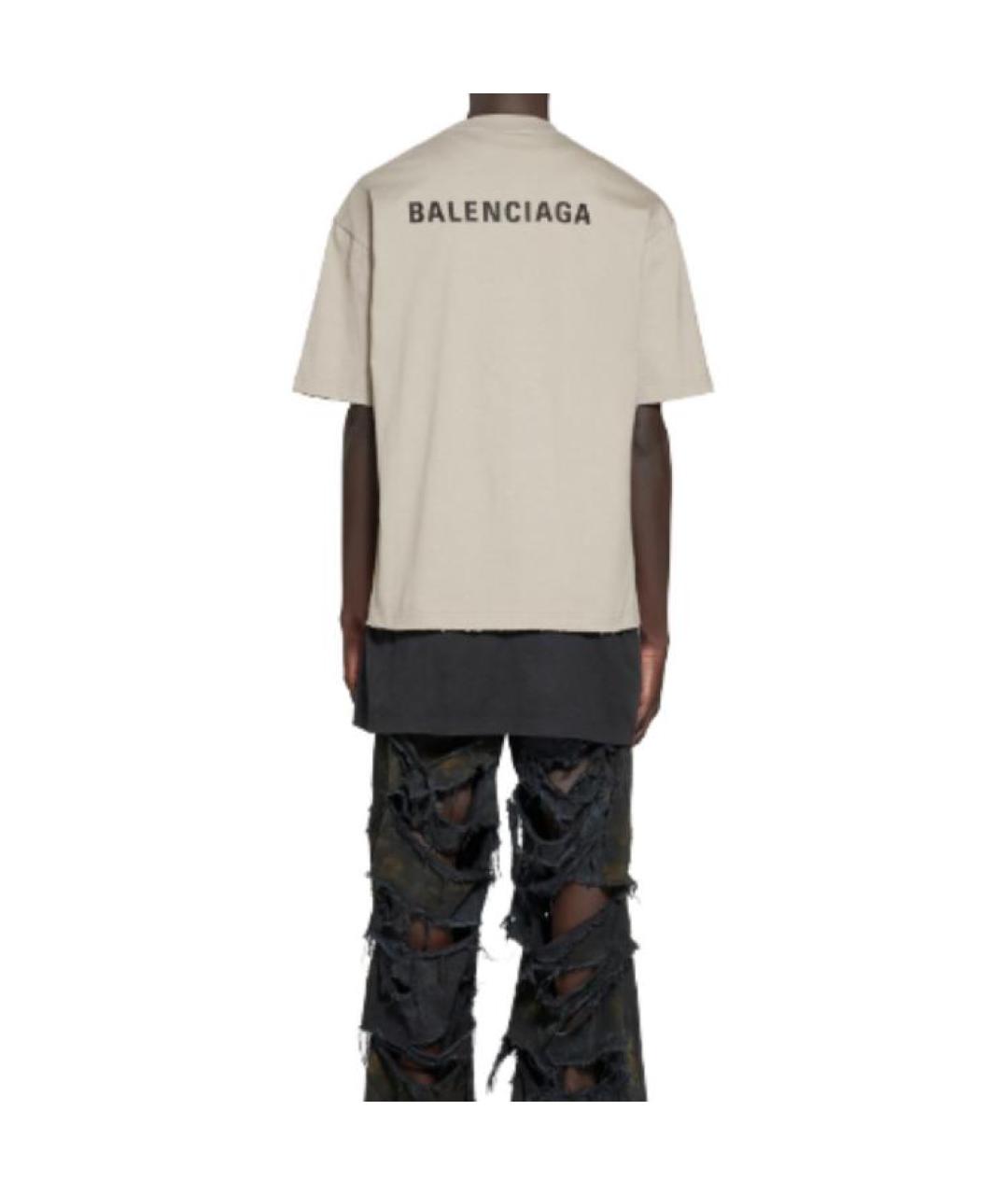 BALENCIAGA Бежевая хлопковая футболка, фото 3