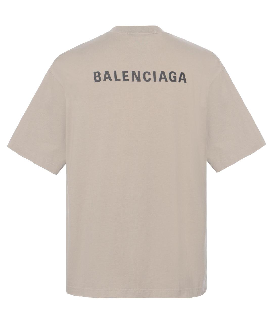 BALENCIAGA Бежевая хлопковая футболка, фото 2