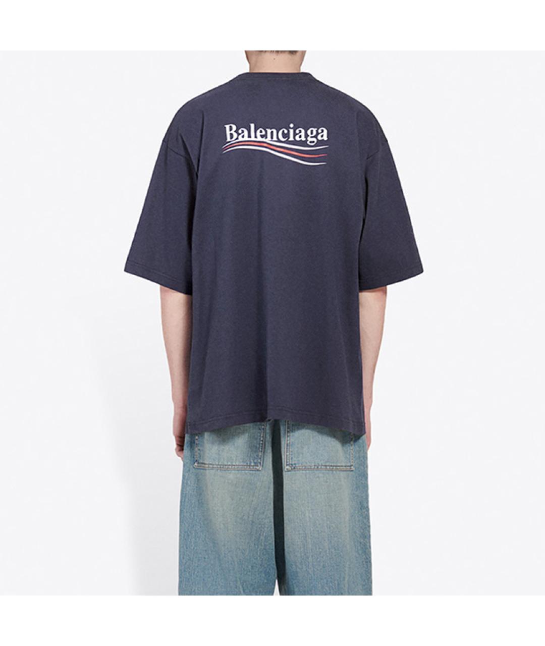 BALENCIAGA Синяя хлопковая футболка, фото 4