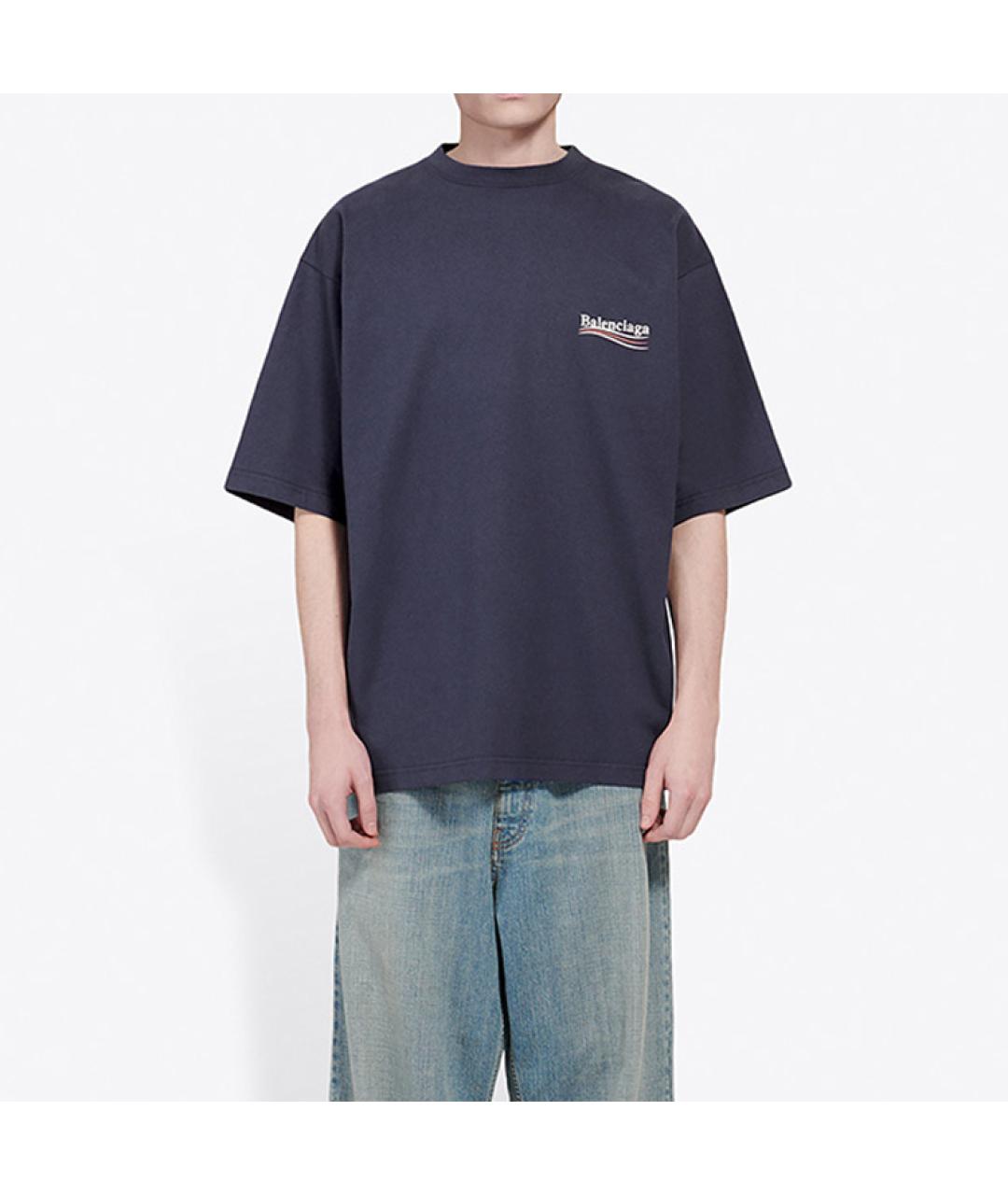 BALENCIAGA Синяя хлопковая футболка, фото 3