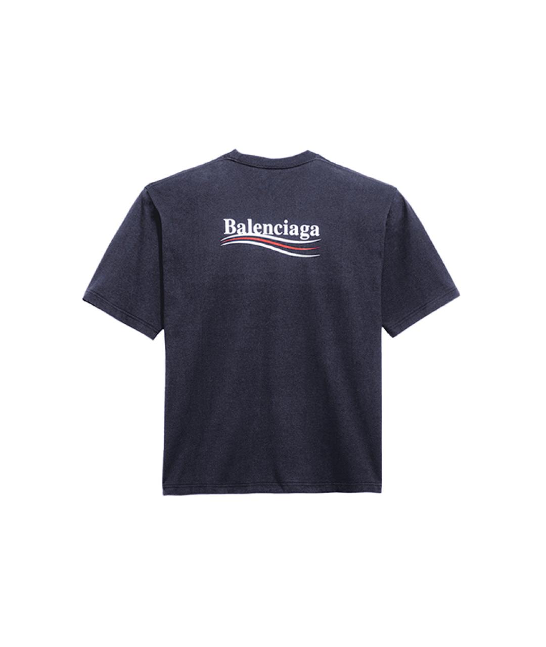 BALENCIAGA Синяя хлопковая футболка, фото 2