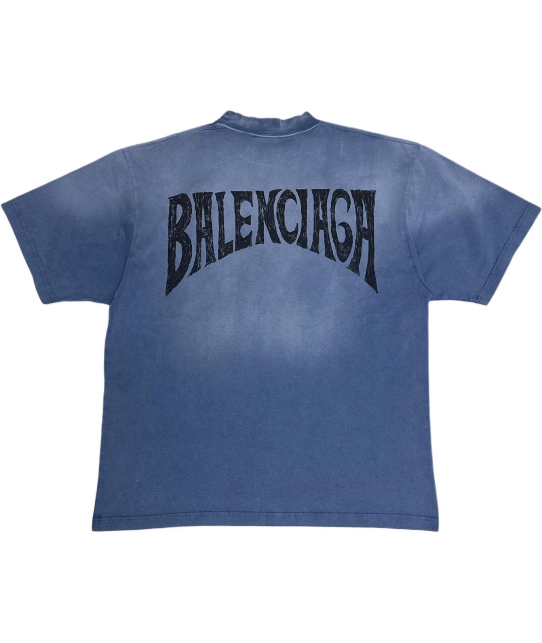 BALENCIAGA Синяя хлопковая футболка, фото 2