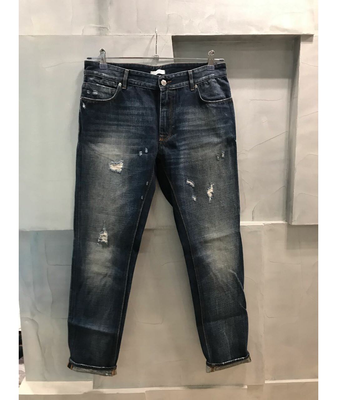 PAOLO PECORA Темно-синие хлопковые джинсы скинни, фото 8