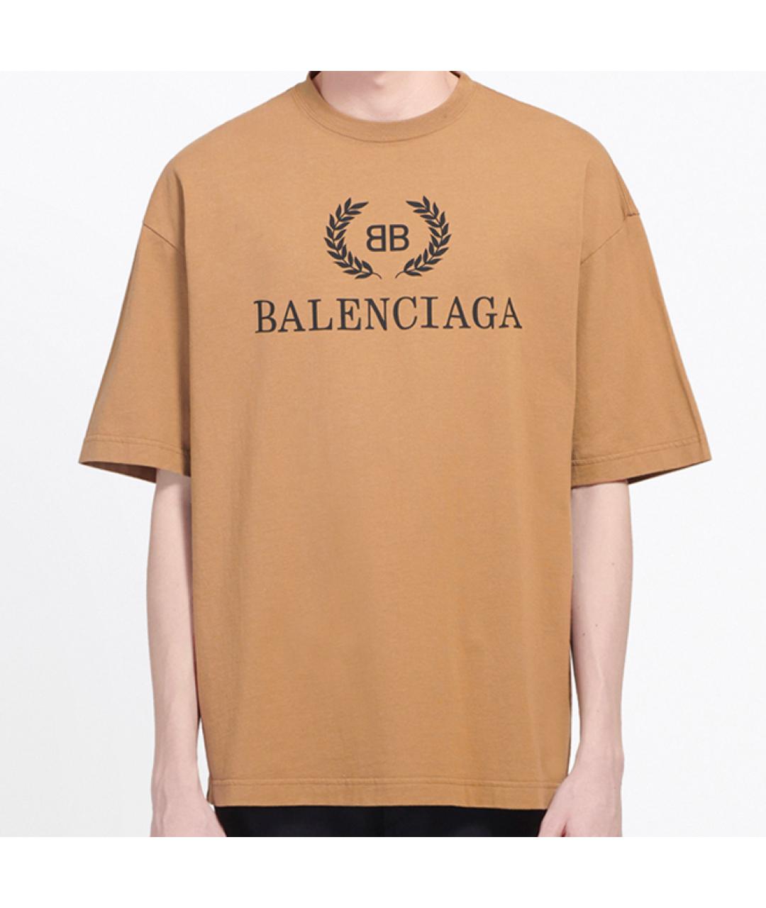 BALENCIAGA Коричневая хлопковая футболка, фото 2