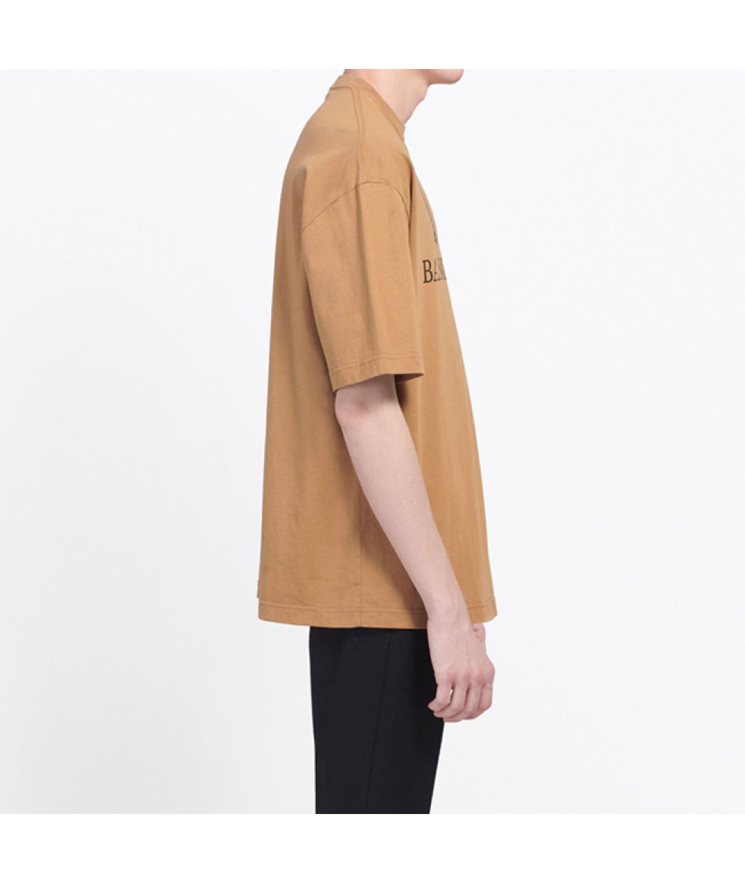 BALENCIAGA Коричневая хлопковая футболка, фото 4