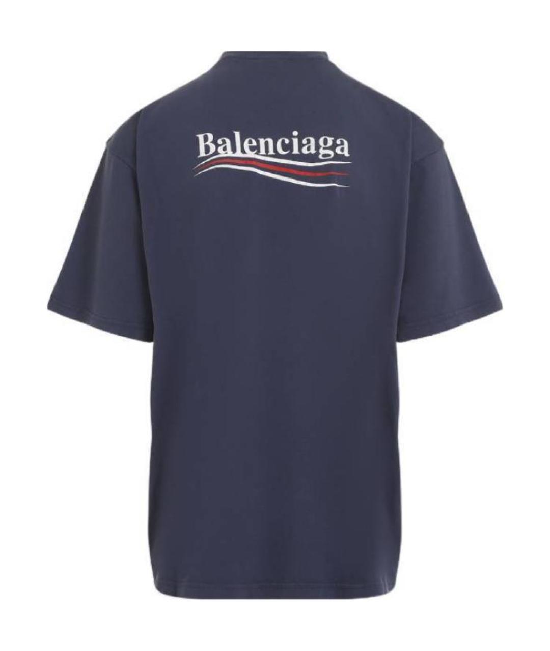 BALENCIAGA Синяя хлопковая футболка, фото 2