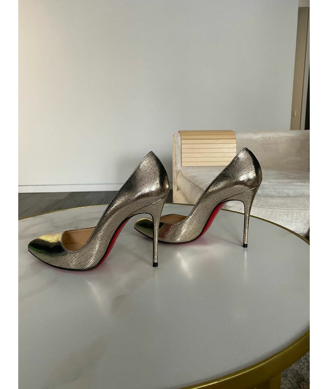 CHRISTIAN LOUBOUTIN Серебряные кожаные туфли, фото 4