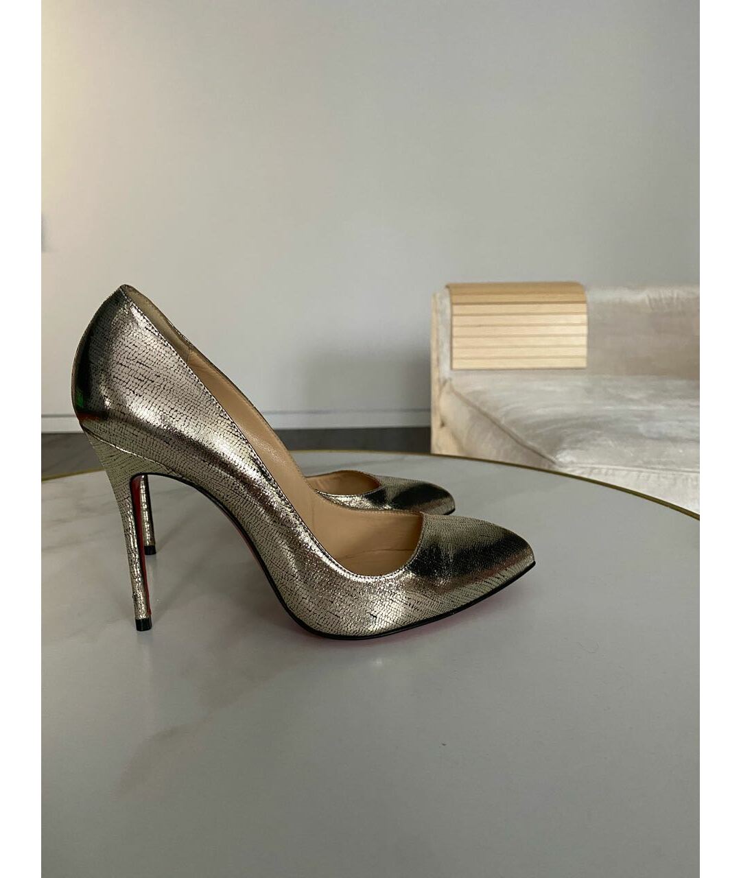 CHRISTIAN LOUBOUTIN Серебряные кожаные туфли, фото 9