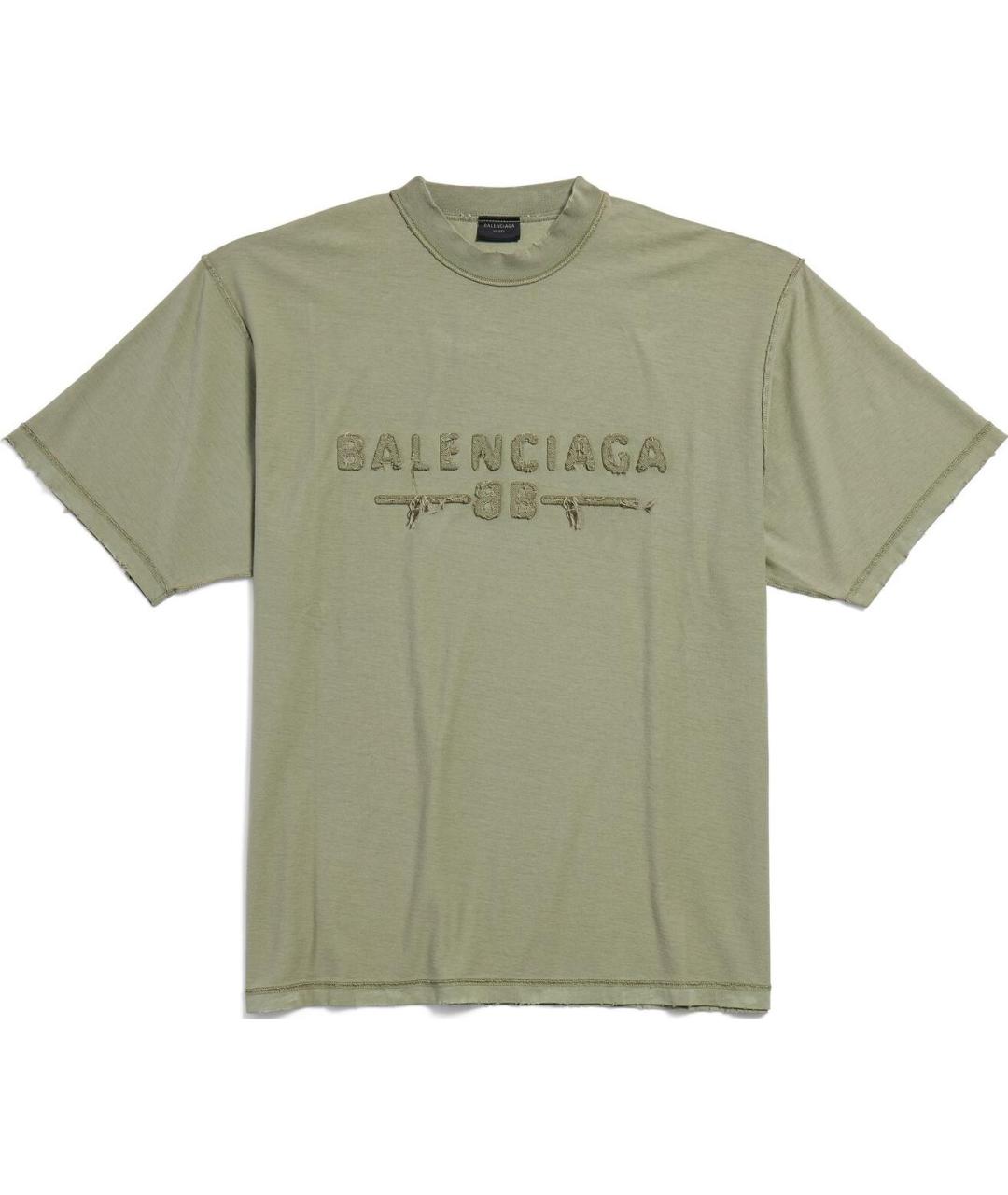 BALENCIAGA Хаки хлопковая футболка, фото 1